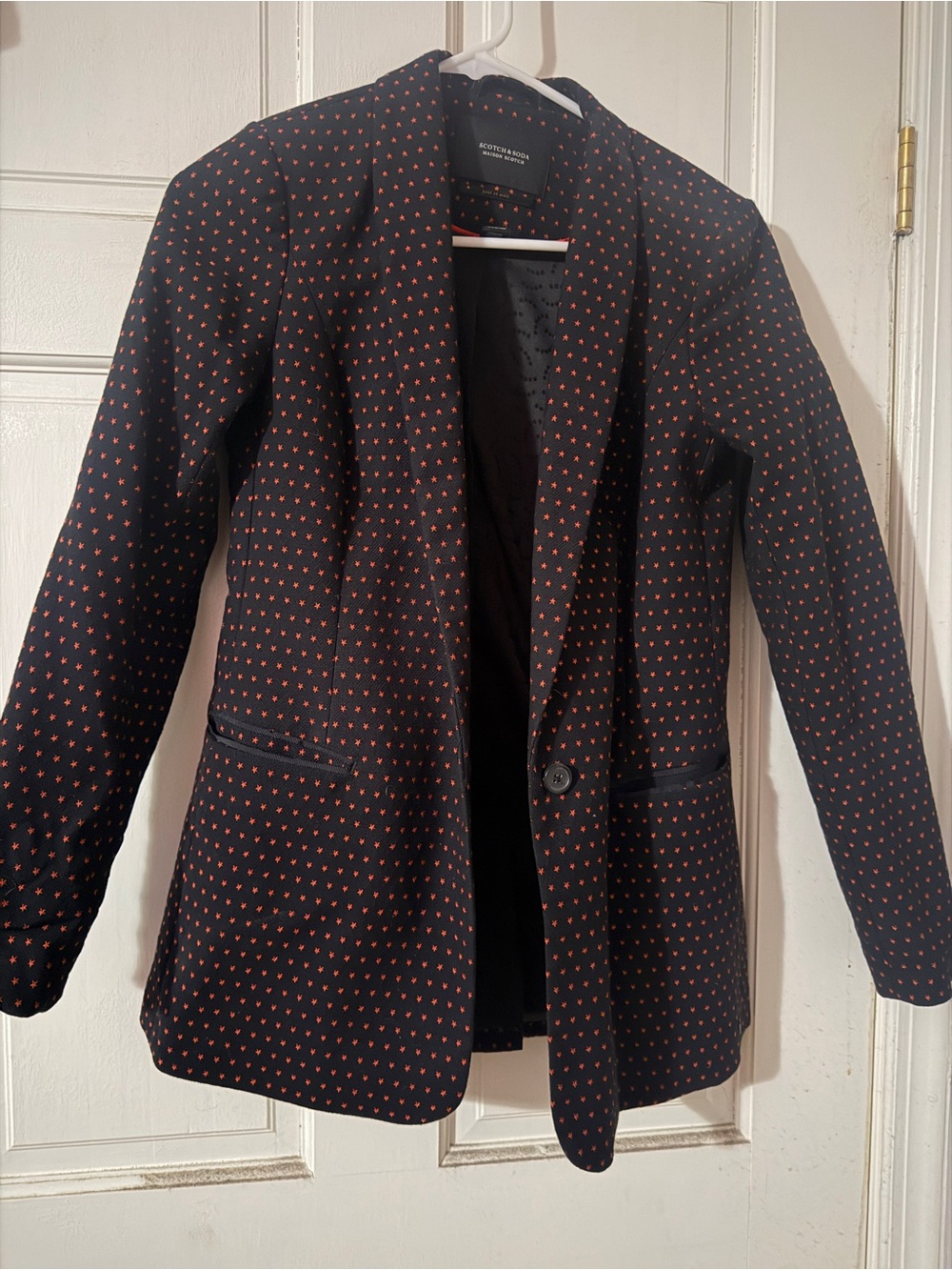 Scotch and Soda Black Blazer with Small Red Star Pattern